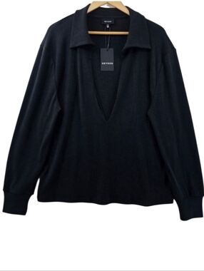 Heyson Deep V-neck Oversized Pullover Black Lightweight Sweater Women's Medium